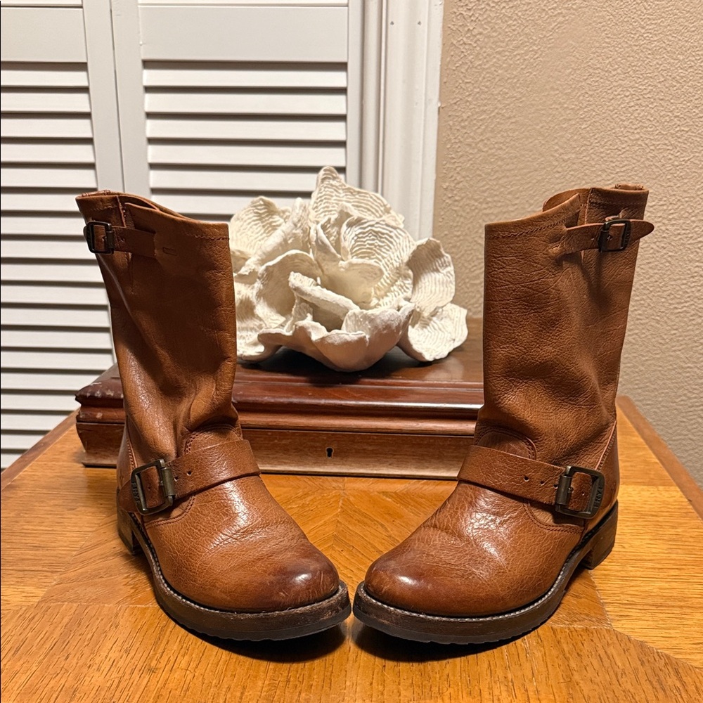 FRYE Veronica flex Short Brown Leather Moto Boots * Worn Once! - Picture 7 of 12